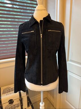 DKNY Black Suede Zip-Front Jacket with Zip Pockets
